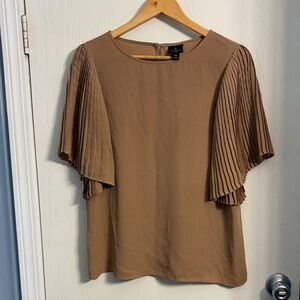 Worthington Brown Pleated Sleeve Blouse